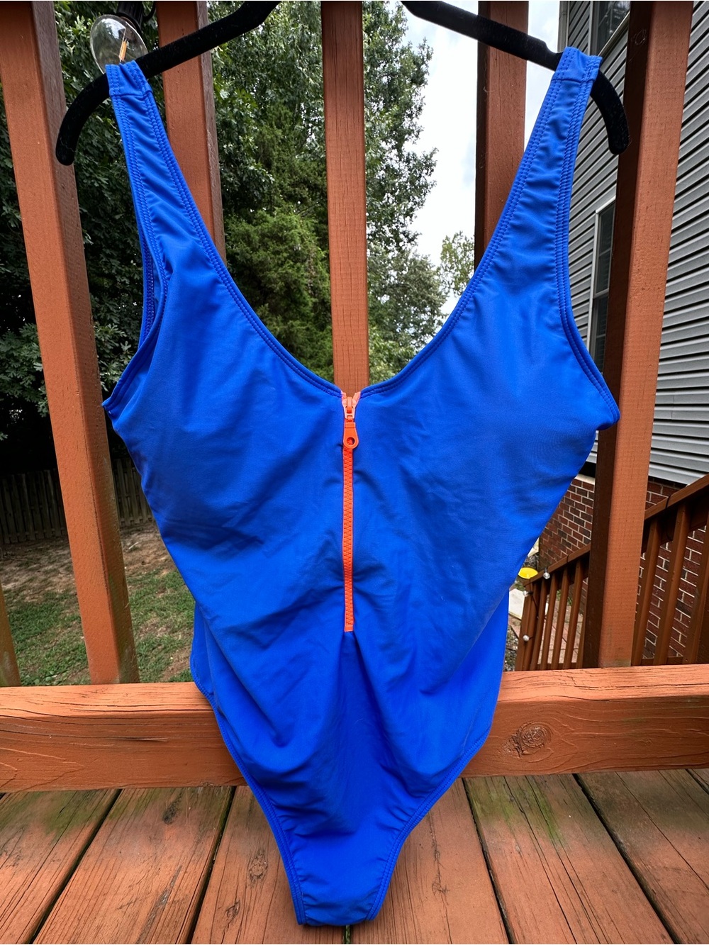 SHEIN Royal Blue One-Piece Swimsuit with Orange Front Zip